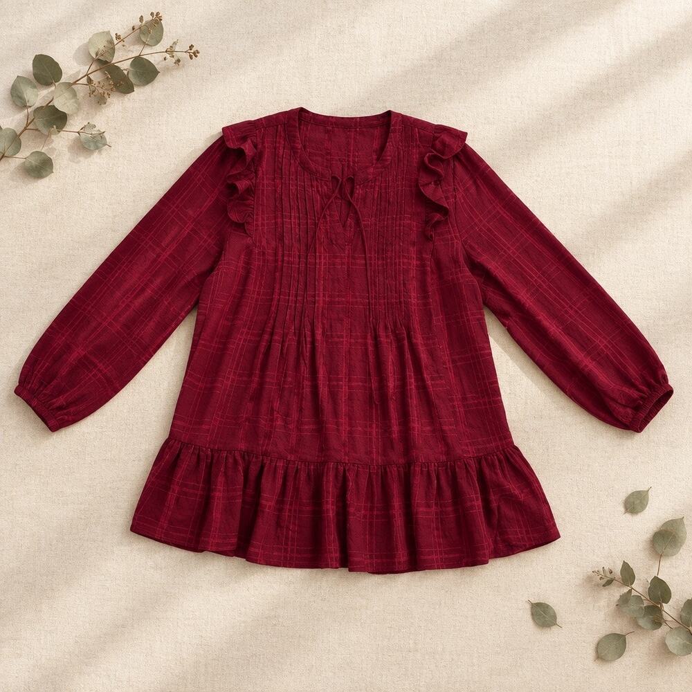 Lane Bryant Pleated Front Ruffle Shoulder Blouse Elastic Sleeve Top Womens